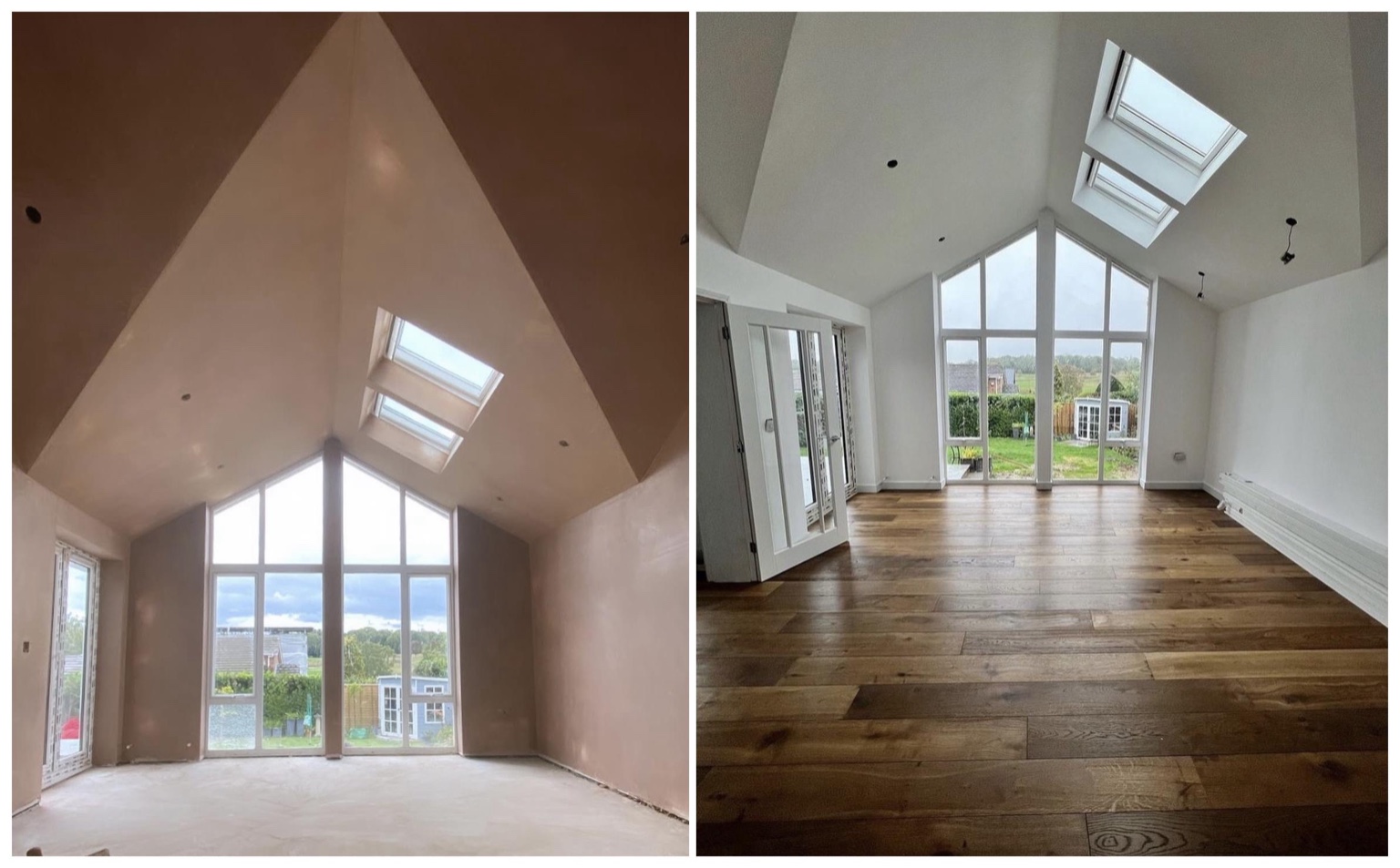 Before and after plastering work (customer photo)