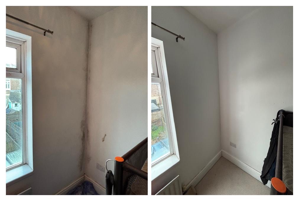 Before and after wall repair (customer photo)